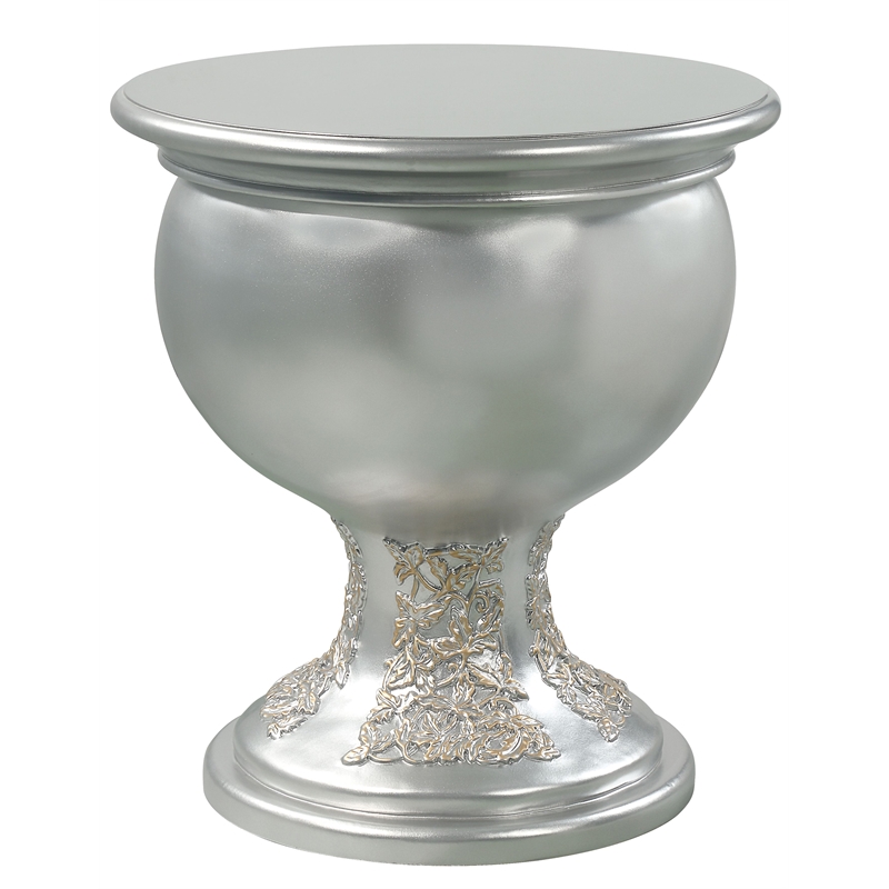 Bowery Hill Wooden Storage Nightstand with Floral Ornament in Champagne