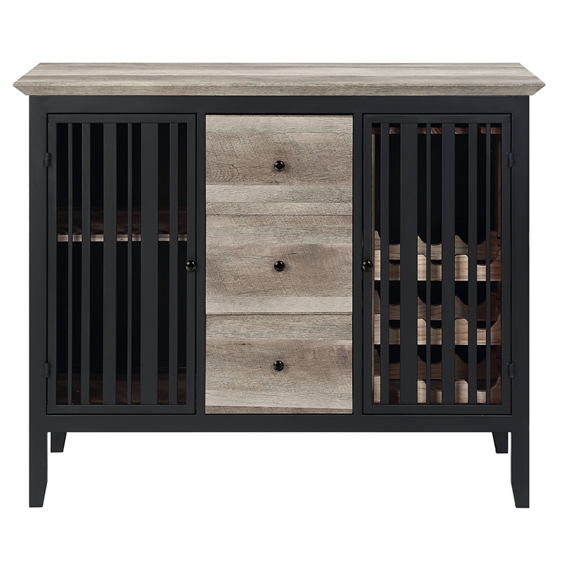 Bowery Hill Wooden Server with 3 Drawers in Antique Oak and Black