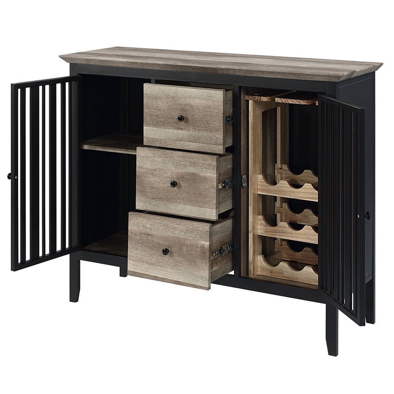 Bowery Hill Wooden Server with 3 Drawers in Antique Oak and Black