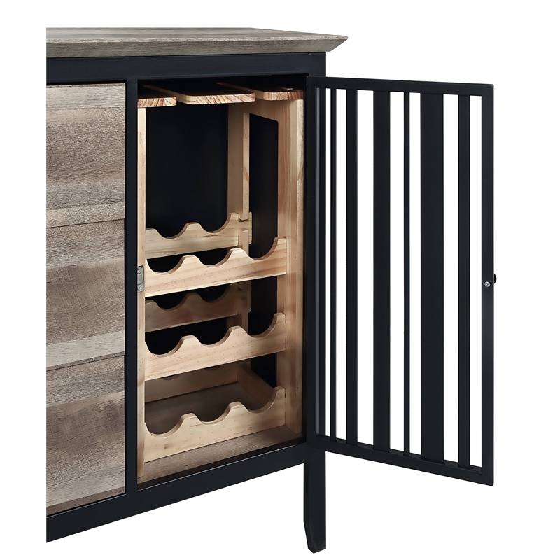 Bowery Hill Wooden Server with 3 Drawers in Antique Oak and Black