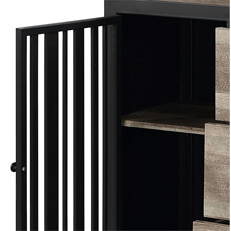 Bowery Hill Wooden Server with 3 Drawers in Antique Oak and Black