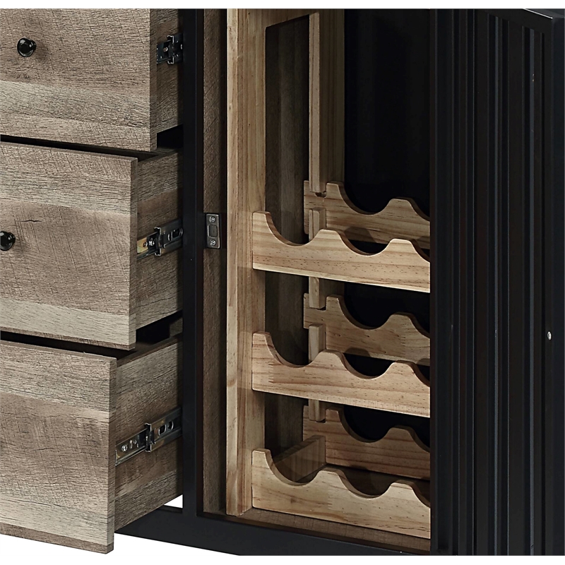Bowery Hill Wooden Server with 3 Drawers in Antique Oak and Black