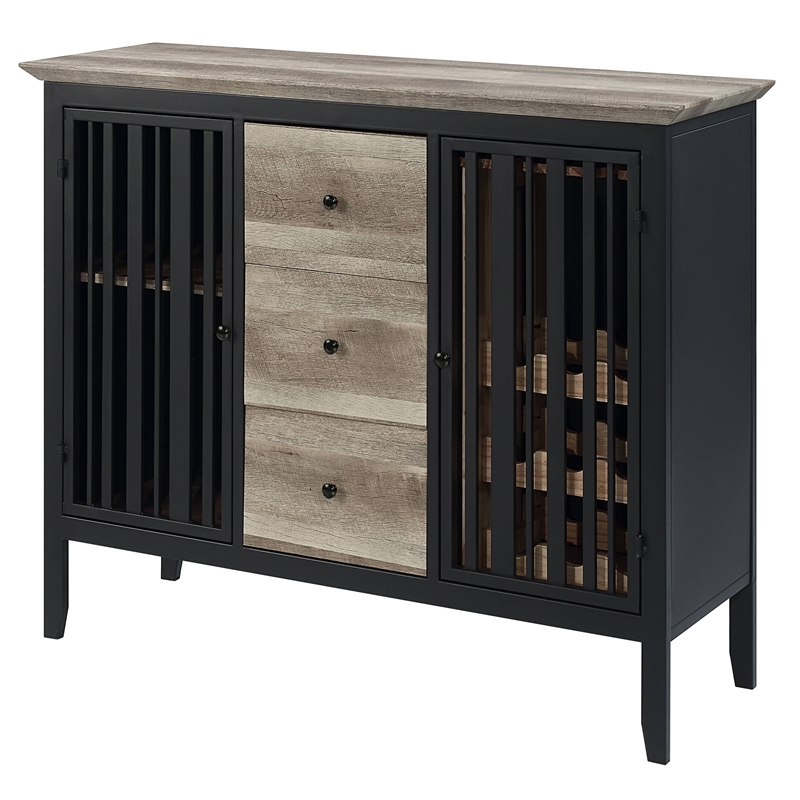 Bowery Hill Wooden Server with 3 Drawers in Antique Oak and Black
