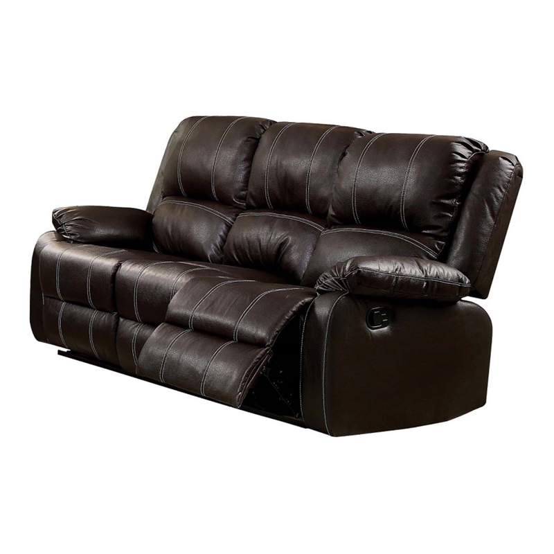 Bowery Hill Contemporary PU Faux Leather Upholstered Motion Sofa in Brown