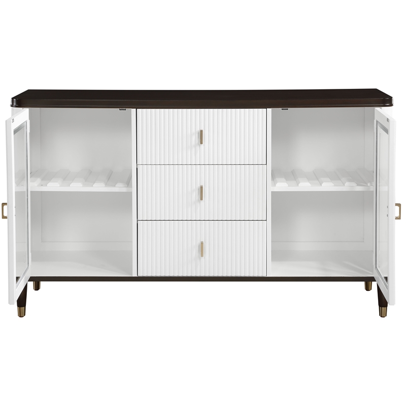 Bowery Hill Wood and Tempered Glass 3-Drawer Server in White and Brown