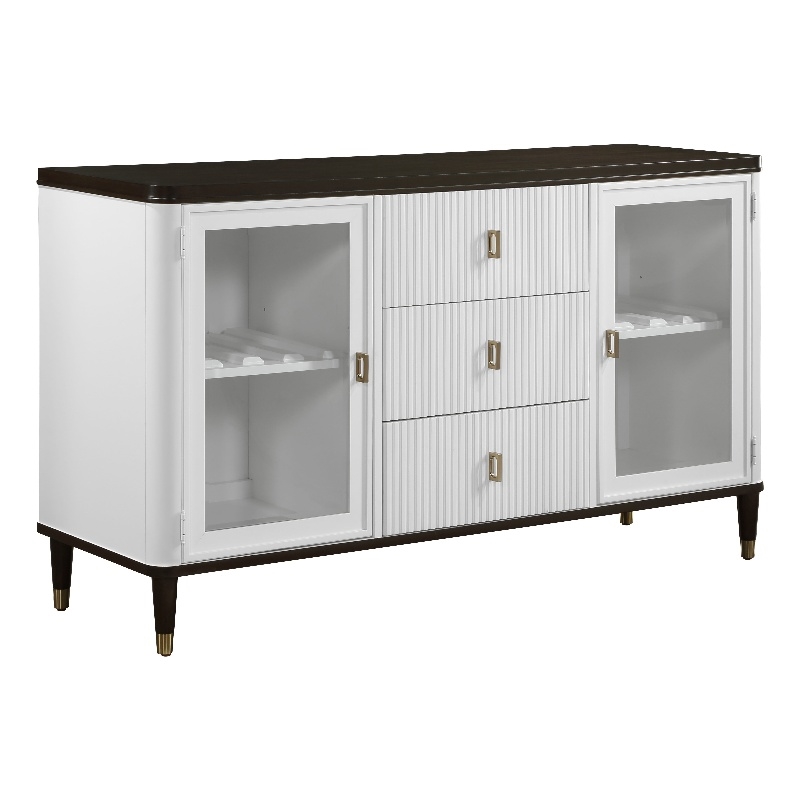 Bowery Hill Wood and Tempered Glass 3-Drawer Server in White and Brown