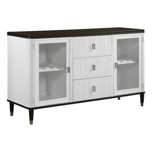 Bowery Hill Wood and Tempered Glass 3-Drawer Server in White and Brown