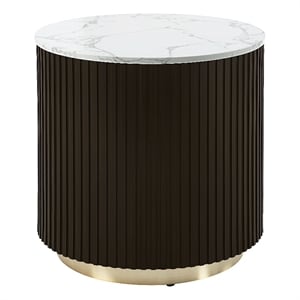 Bowery Hill Wood and Artificial Marble End Table in White and Espresso