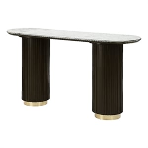 Bowery Hill Wood and Artificial Marble Sofa Table in White and Espresso