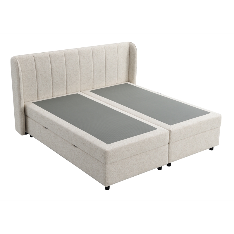 Bowery Hill Channel-Tufted Queen Storage Bed in Beige Chenille