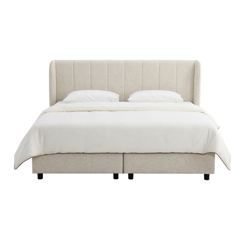 Bowery Hill Channel-Tufted Queen Storage Bed in Beige Chenille