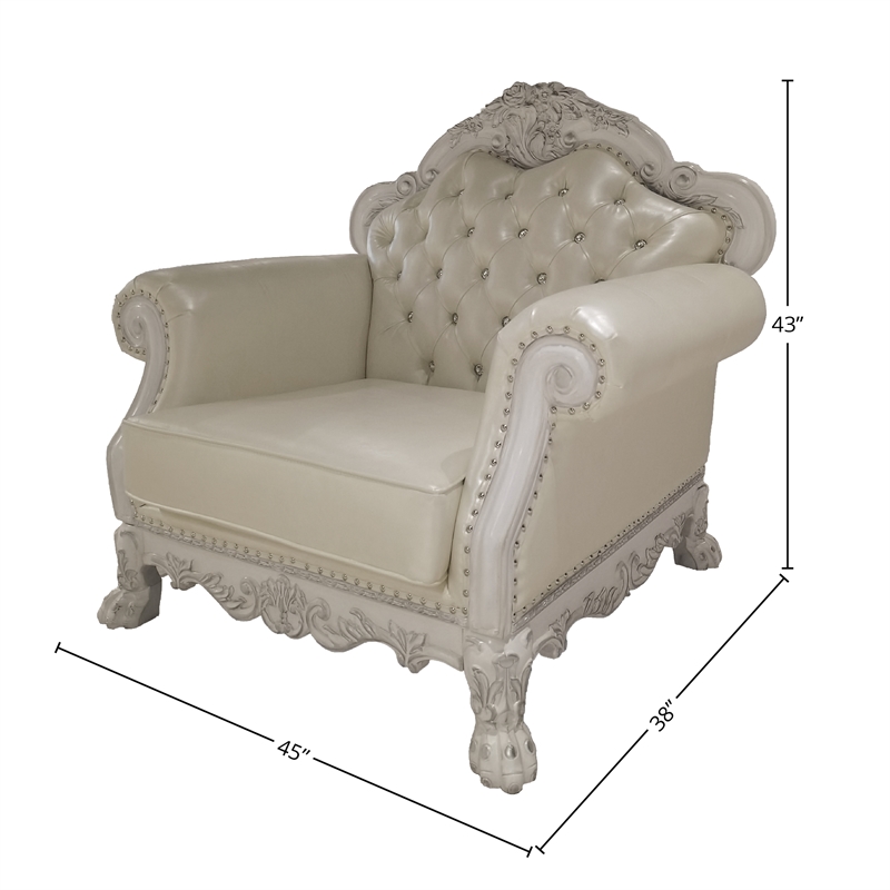 Bowery Hill Upholstered Faux Leather Chair with 2 Pillows in White