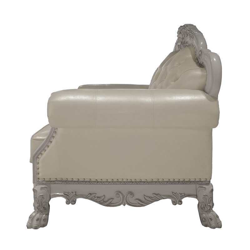 Bowery Hill Upholstered Faux Leather Chair with 2 Pillows in White