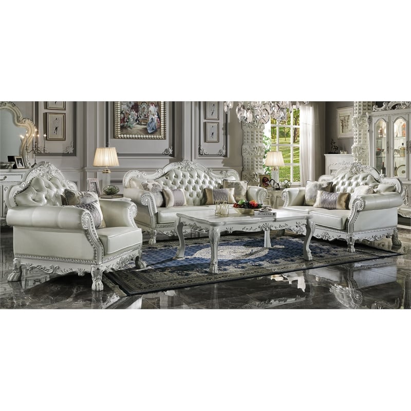 Bowery Hill Upholstered Faux Leather Chair with 2 Pillows in White