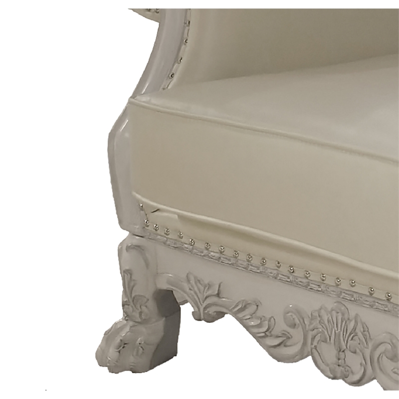 Bowery Hill Upholstered Faux Leather Chair with 2 Pillows in White
