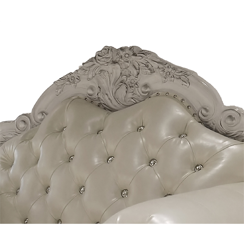Bowery Hill Upholstered Faux Leather Chair with 2 Pillows in White