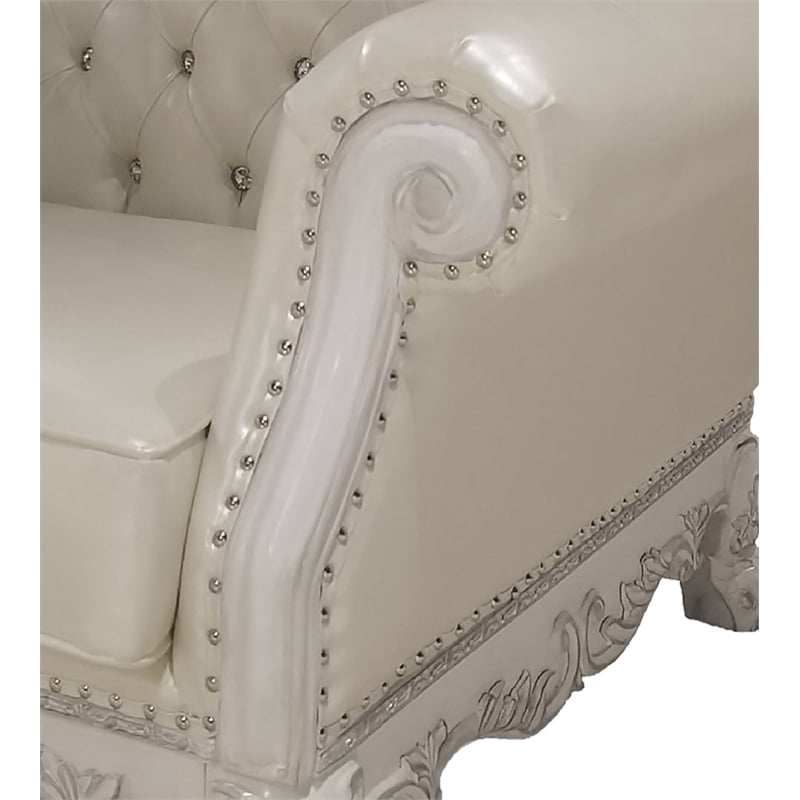 Bowery Hill Upholstered Faux Leather Chair with 2 Pillows in White