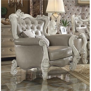 Bowery Hill Chair with 2 Pillows in Gray Faux Leather and Bone White