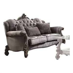 Bowery Hill Loveseat with 3 Pillows in Velvet and Antique Platinum