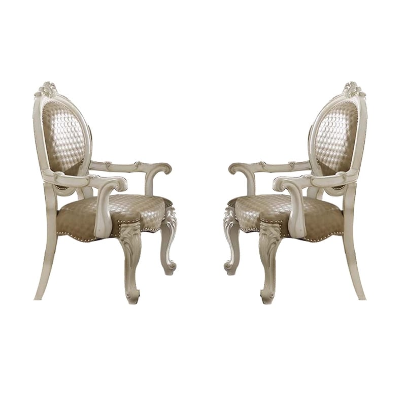 Bowery Hill Arm Chair Set of 2 in Faux Leather and Bone White