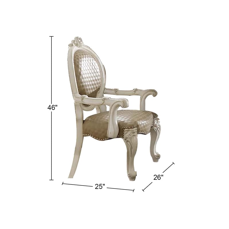 Bowery Hill Arm Chair Set of 2 in Faux Leather and Bone White