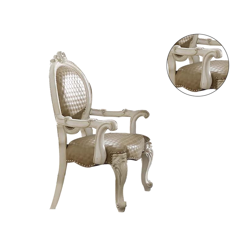 Bowery Hill Arm Chair Set of 2 in Faux Leather and Bone White