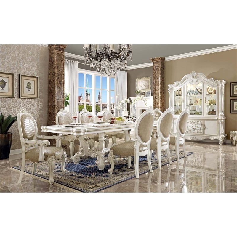 Bowery Hill Arm Chair Set of 2 in Faux Leather and Bone White