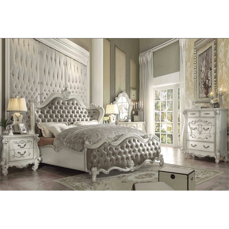 Bowery Hill Tufted California King Panel Bed in Vintage Gray and Bone White