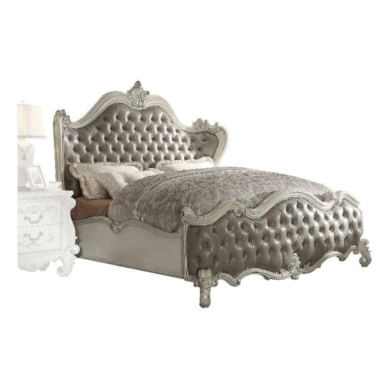 Bowery Hill Tufted California King Panel Bed in Vintage Gray and Bone White