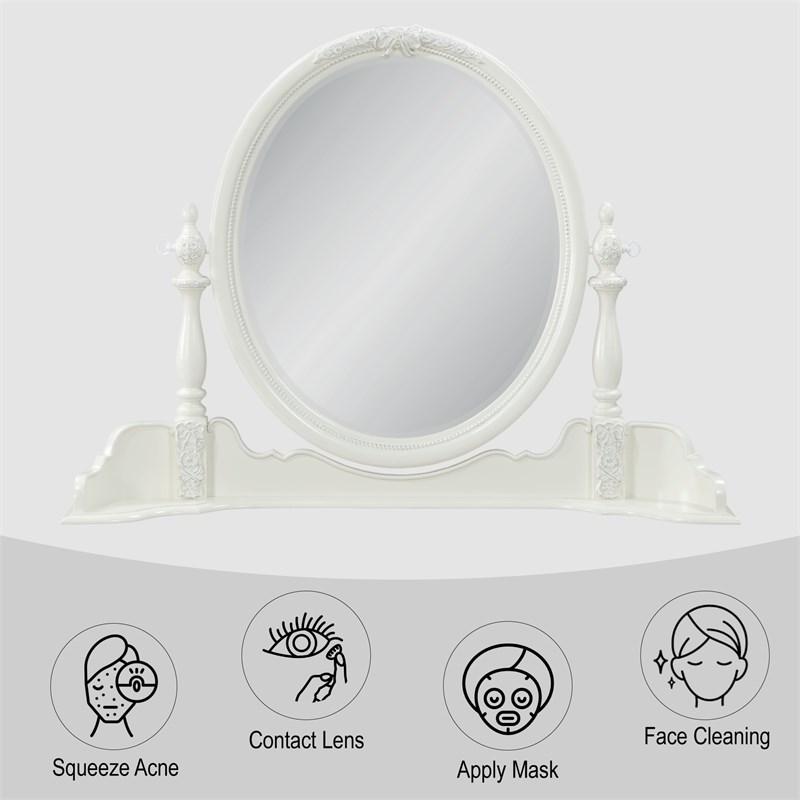 Bowery Hill Transitional Wood Round Wall Mirror in Ivory Finish