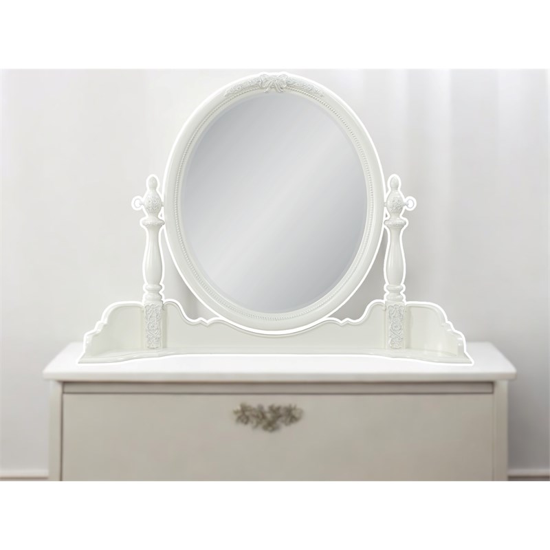 Bowery Hill Transitional Wood Round Wall Mirror in Ivory Finish