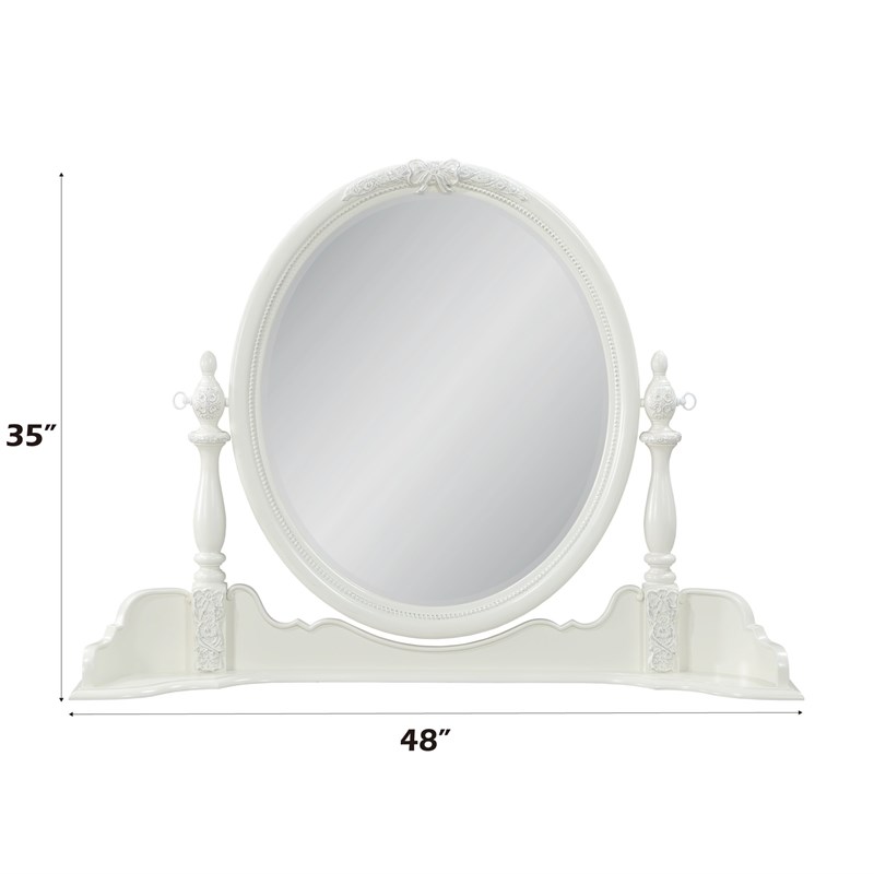 Bowery Hill Transitional Wood Round Wall Mirror in Ivory Finish