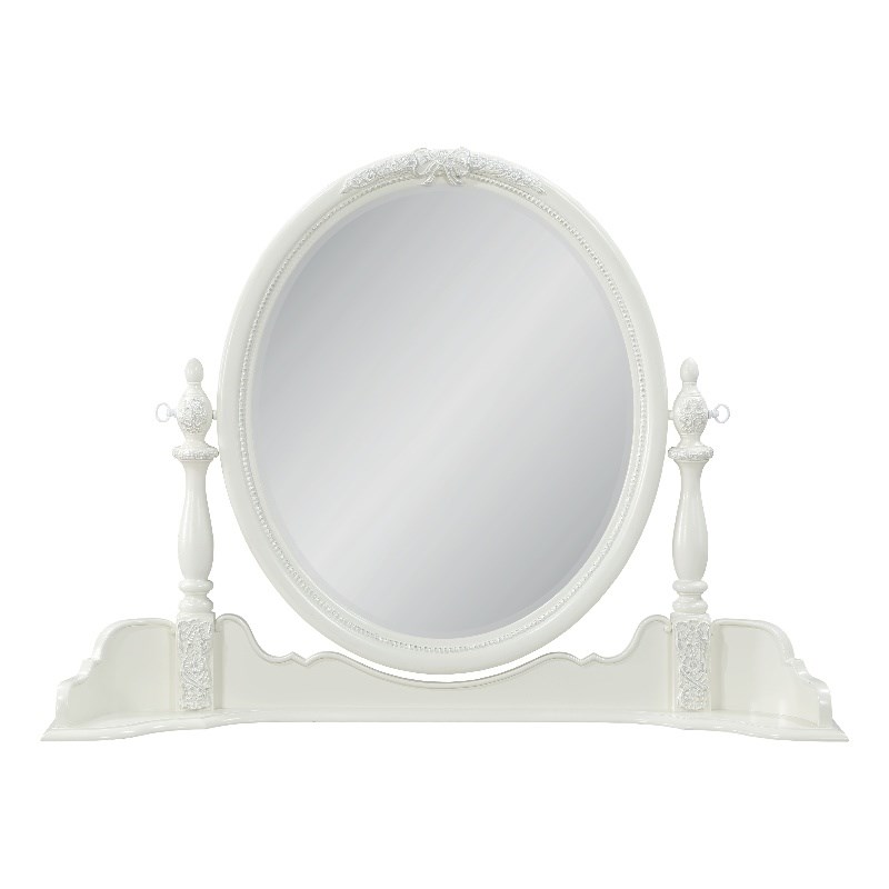 Bowery Hill Transitional Wood Round Wall Mirror in Ivory Finish