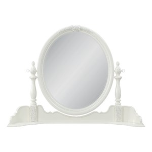 Bowery Hill Transitional Wood Round Wall Mirror in Ivory Finish
