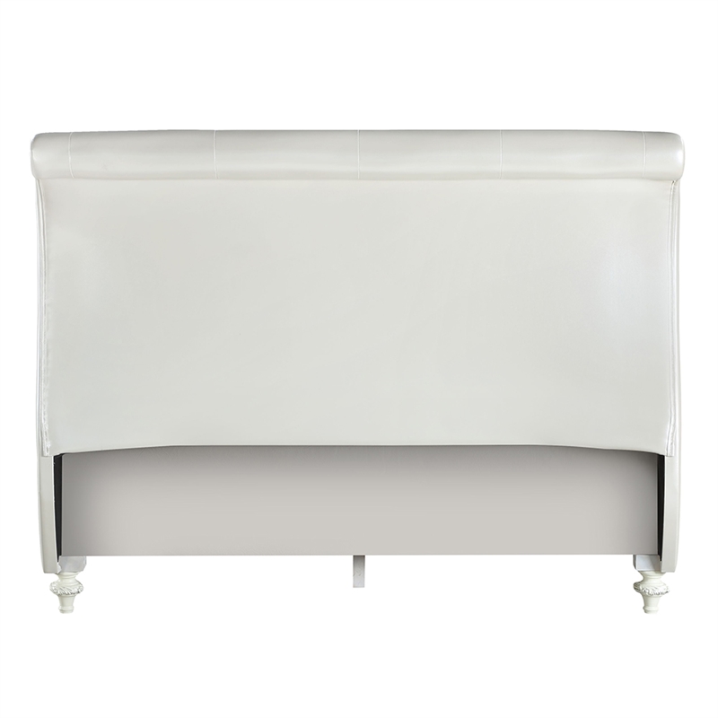 Bowery Hill Padded Sleigh Twin Bed in Pearl White Faux Leather and Ivory