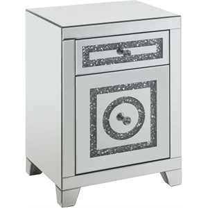 Bowery Hill Glass Accent Table with 2 Drawers in Mirrored and Faux Diamonds