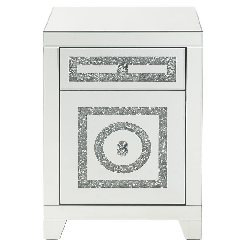 Bowery Hill Glass Accent Table with 2 Drawers in Mirrored and Faux Diamonds