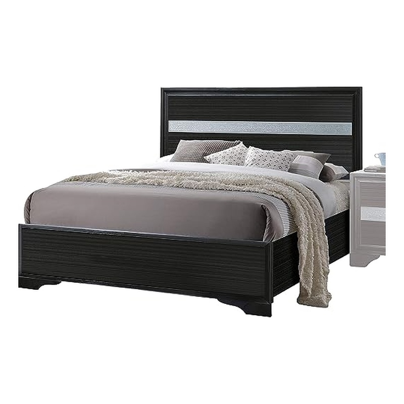 Bowery Hill Twin Panel Wood Bed with Acrylic-Insert Headboard in Black