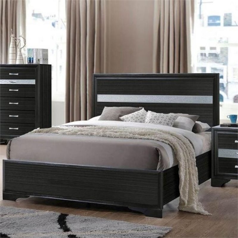 Bowery Hill Twin Panel Wood Bed with Acrylic-Insert Headboard in Black