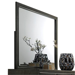 Bowery Hill Wooden Frame Wall Mirror with Angled Lines in Gray