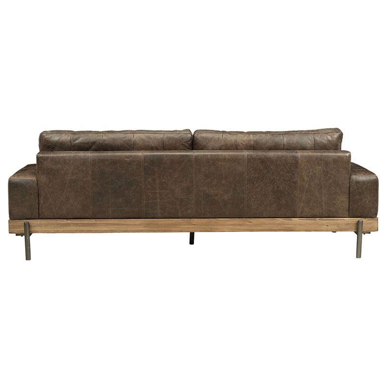 Bowery Hill Top Grain Leather Sofa in Oak and Distressed Chocolate