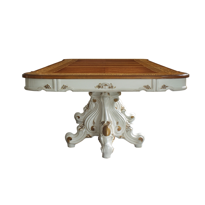 Bowery Hill Double Pedestal Dining Table in Antique Pearl and Cherry Oak