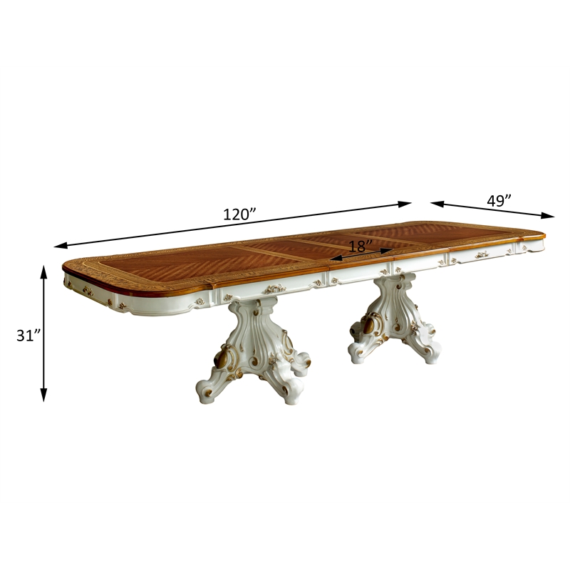 Bowery Hill Double Pedestal Dining Table in Antique Pearl and Cherry Oak