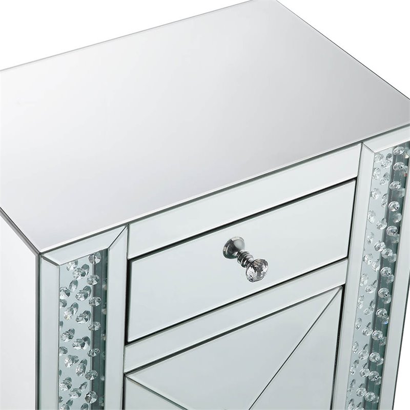 Bowery Hill 2-Drawer Mirrored Nightstand with Crystal Inserts
