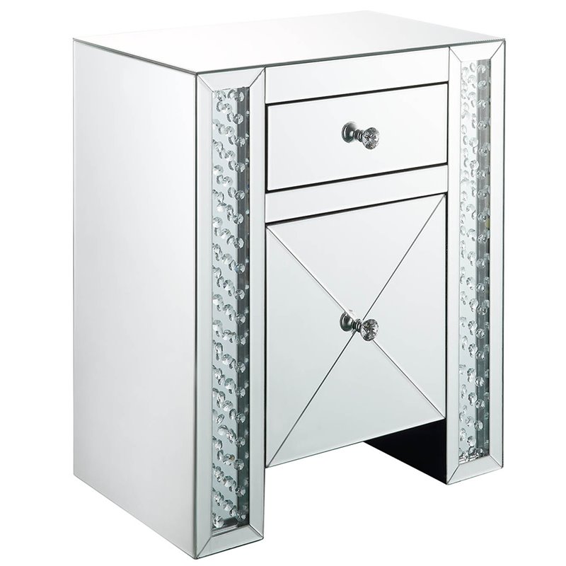 Bowery Hill 2-Drawer Mirrored Nightstand with Crystal Inserts