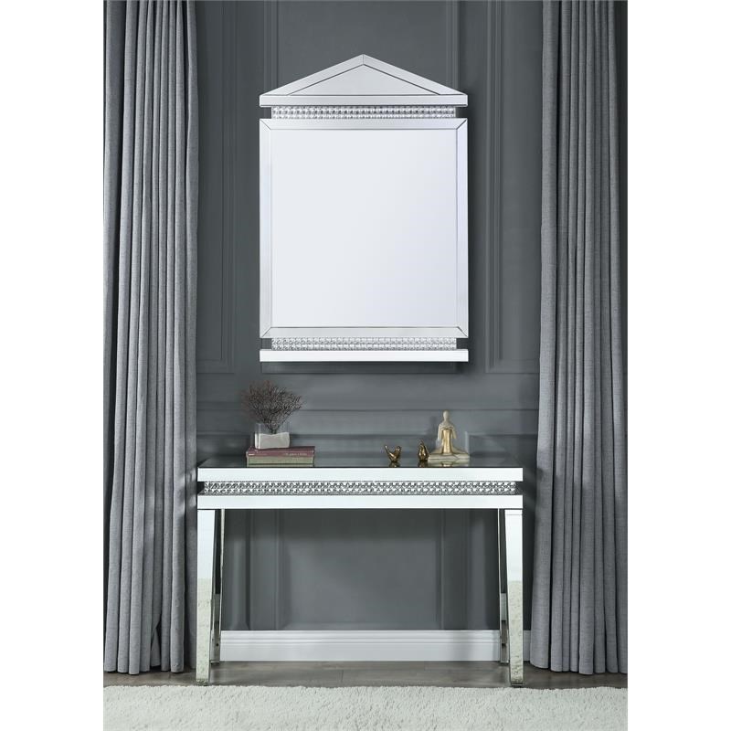 Bowery Hill Glass Wall Decor Mirror in Mirrored and Faux Ice Cube Crystals