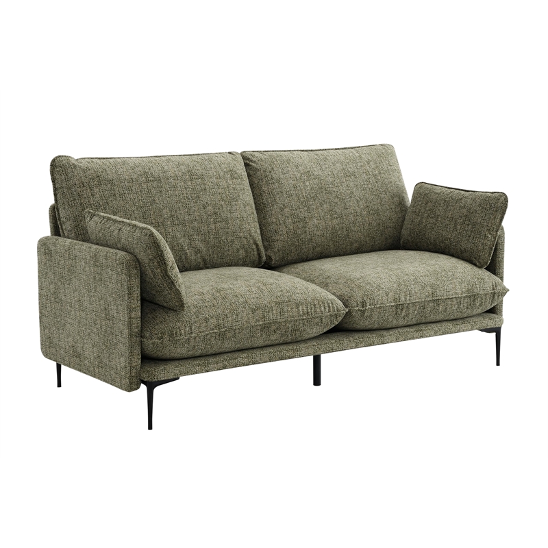 Bowery Hill Upholstered Sofa with 2 Pillows in Green Chenille