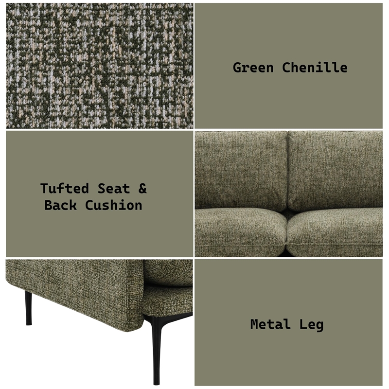 Bowery Hill Upholstered Sofa with 2 Pillows in Green Chenille