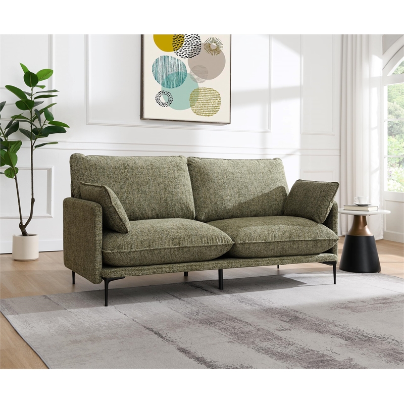 Bowery Hill Upholstered Sofa with 2 Pillows in Green Chenille