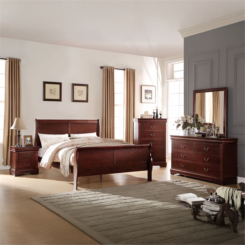 Bowery Hill Twin Sleigh Bed with Antique Brass Hardware in Cherry